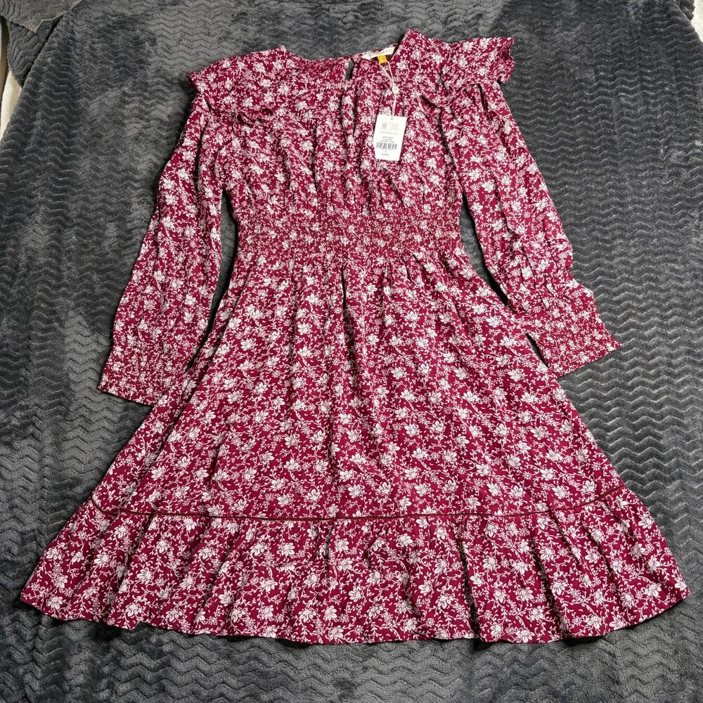Down East Neena Dress Floral Red size M Fit and flare ruffles NWT